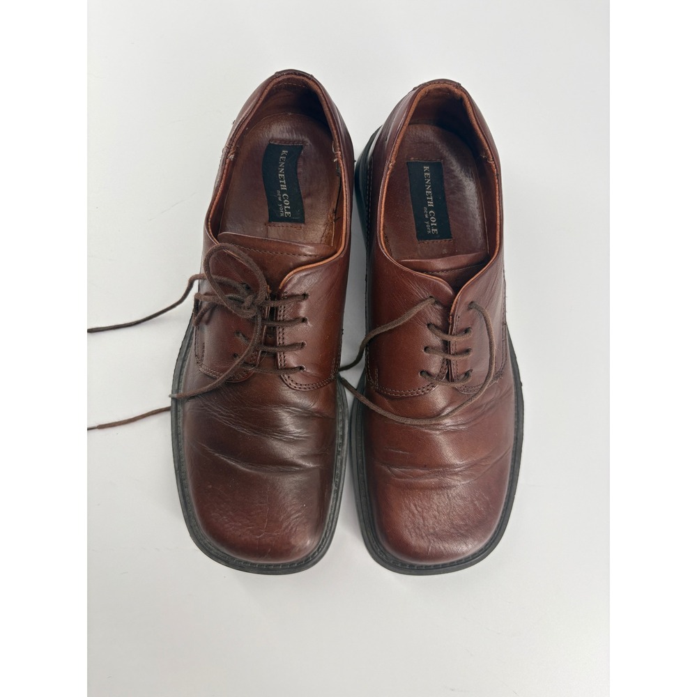 Vintage Kenneth Cole NY Republican Derby Shoes Brown Leather Y2K Italy 41 8 - Picture 2 of 9